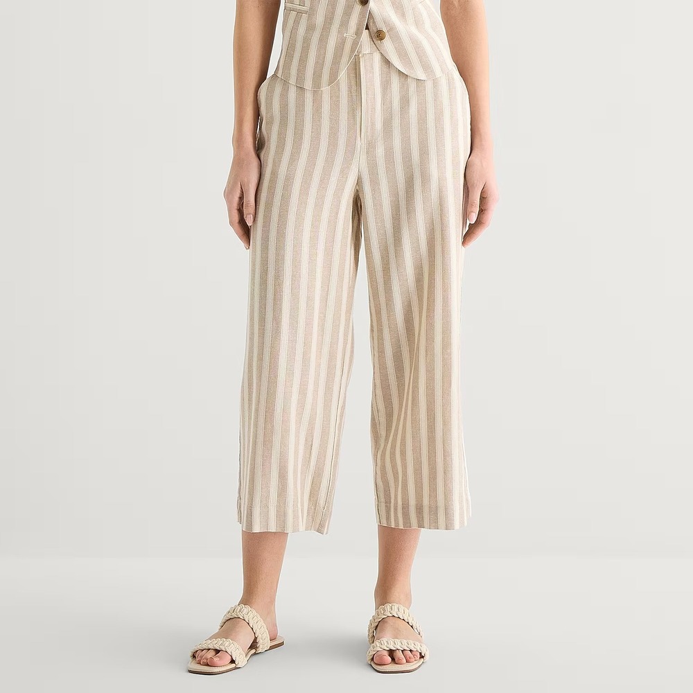 MSRP $48 A.N.A Womens XXL Birchwood Stripe Wide Leg Cropped Pants High Rise